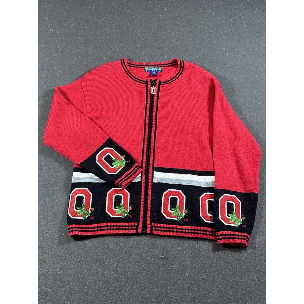 Ohio State Buckeyes Women's Cardigan Sweater Medium With Shoulder Pads